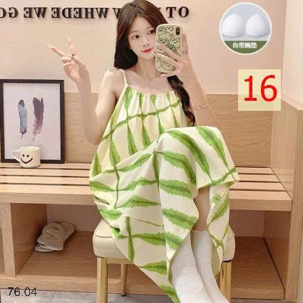25HA76.04 - VÁY NGỦ 2 DÂY HỌA TIẾT KÈM ĐỆM NGỰC