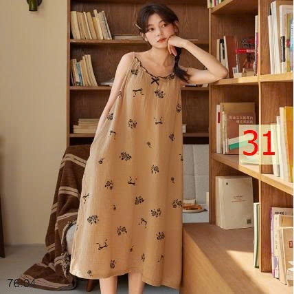 25HA76.04 - VÁY NGỦ 2 DÂY HỌA TIẾT KÈM ĐỆM NGỰC