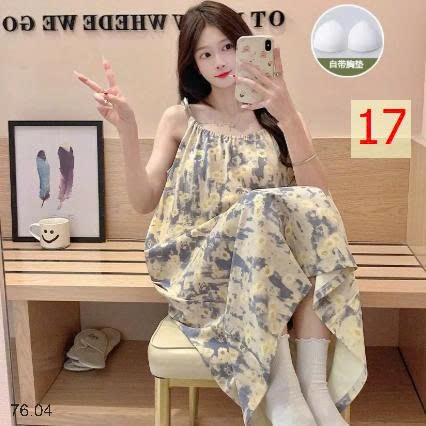 25HA76.04 - VÁY NGỦ 2 DÂY HỌA TIẾT KÈM ĐỆM NGỰC