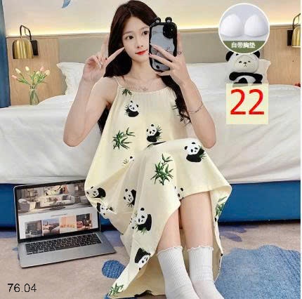 25HA76.04 - VÁY NGỦ 2 DÂY HỌA TIẾT KÈM ĐỆM NGỰC