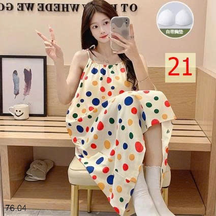 25HA76.04 - VÁY NGỦ 2 DÂY HỌA TIẾT KÈM ĐỆM NGỰC