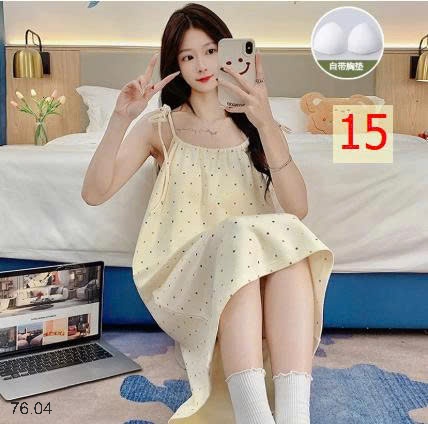 25HA76.04 - VÁY NGỦ 2 DÂY HỌA TIẾT KÈM ĐỆM NGỰC