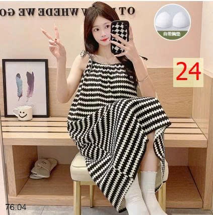 25HA76.04 - VÁY NGỦ 2 DÂY HỌA TIẾT KÈM ĐỆM NGỰC