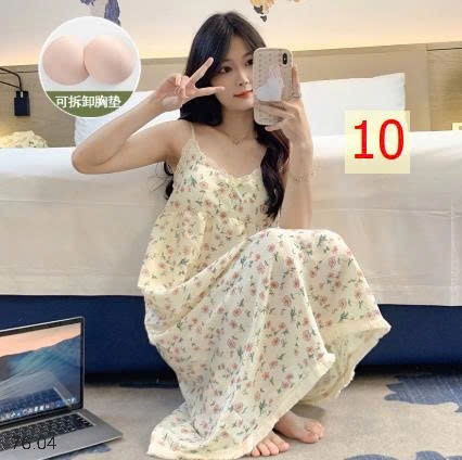 25HA76.04 - VÁY NGỦ 2 DÂY HỌA TIẾT KÈM ĐỆM NGỰC