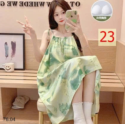 25HA76.04 - VÁY NGỦ 2 DÂY HỌA TIẾT KÈM ĐỆM NGỰC