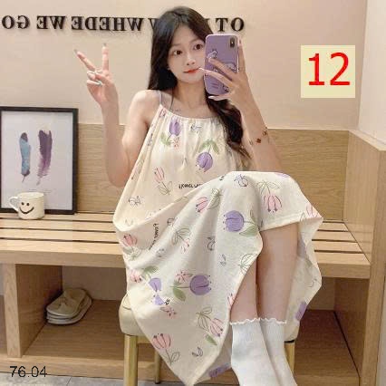 25HA76.04 - VÁY NGỦ 2 DÂY HỌA TIẾT KÈM ĐỆM NGỰC