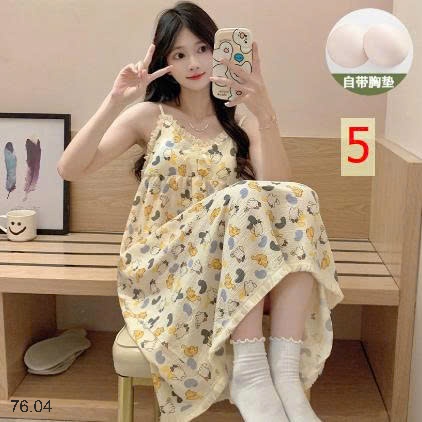 25HA76.04 - VÁY NGỦ 2 DÂY HỌA TIẾT KÈM ĐỆM NGỰC