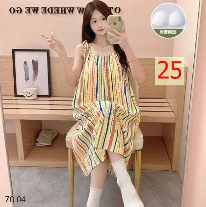 25HA76.04 - VÁY NGỦ 2 DÂY HỌA TIẾT KÈM ĐỆM NGỰC