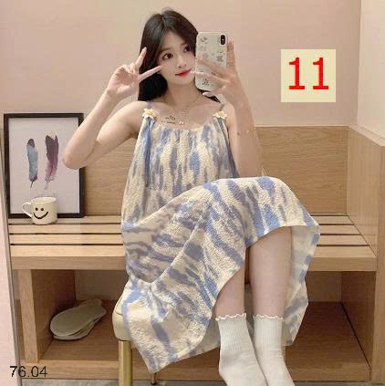25HA76.04 - VÁY NGỦ 2 DÂY HỌA TIẾT KÈM ĐỆM NGỰC