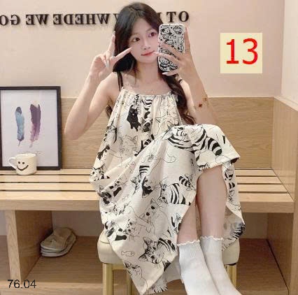 25HA76.04 - VÁY NGỦ 2 DÂY HỌA TIẾT KÈM ĐỆM NGỰC