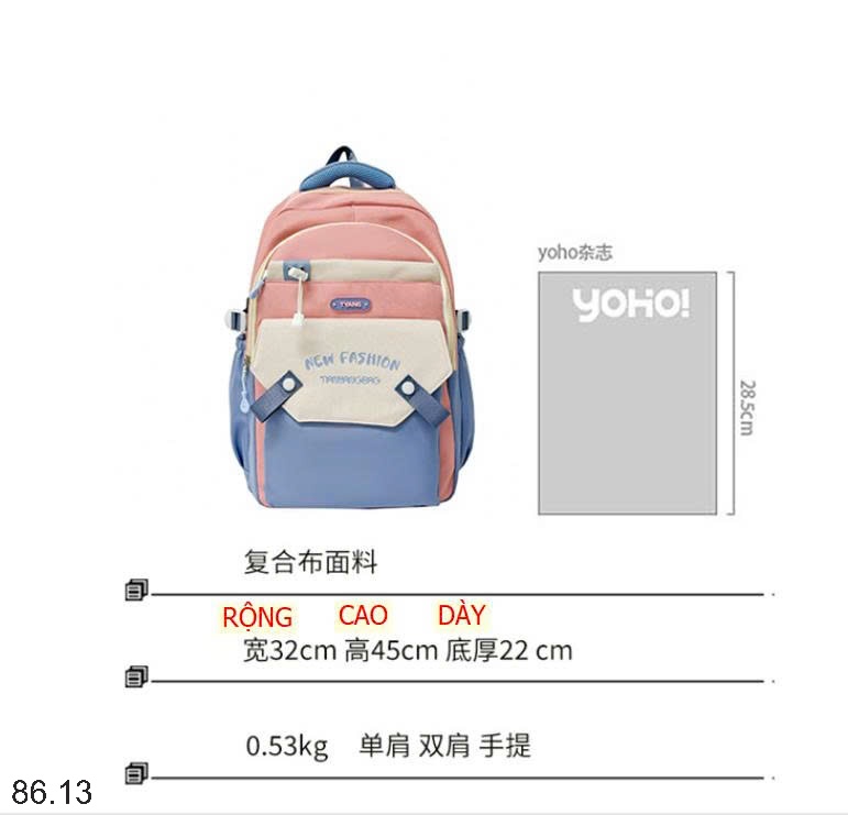 25HA86.13 - BA LÔ NEW FASHION TRUNG HỌC