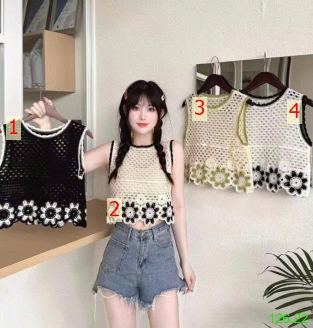25HA126.22 - ÁO DỆT KIM SÁT NÁCH THÊU HOA