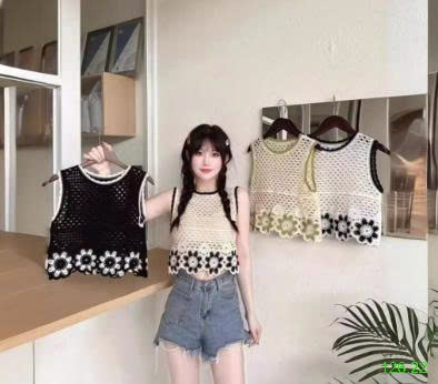 25HA126.22 - ÁO DỆT KIM SÁT NÁCH THÊU HOA