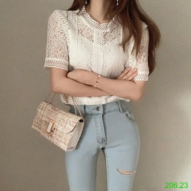 25HA206.23 - ÁO SƠ MI PHỐI REN