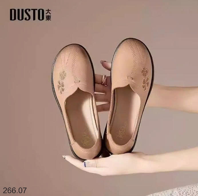 25HA266.07 - GIÀY DA THÊU HOA ĐẾ THẤP TẶNG MẸ HÃNG DUSTO