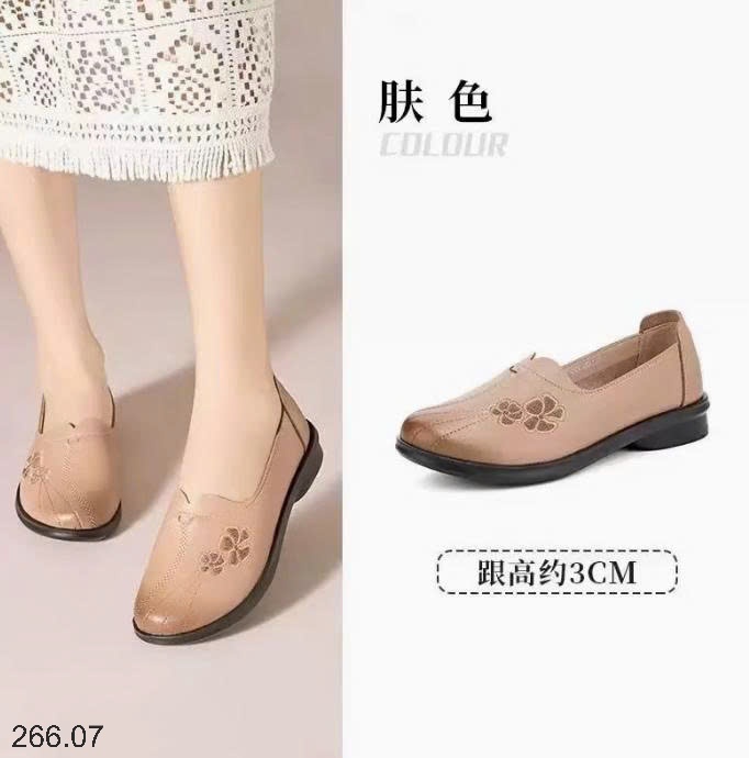 25HA266.07 - GIÀY DA THÊU HOA ĐẾ THẤP TẶNG MẸ HÃNG DUSTO