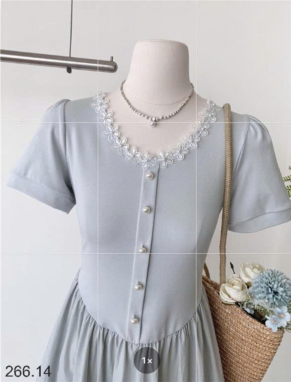 25HA266.14 - VÁY CỔ HOA TAY NGẮN HÃNG MILLAIDI