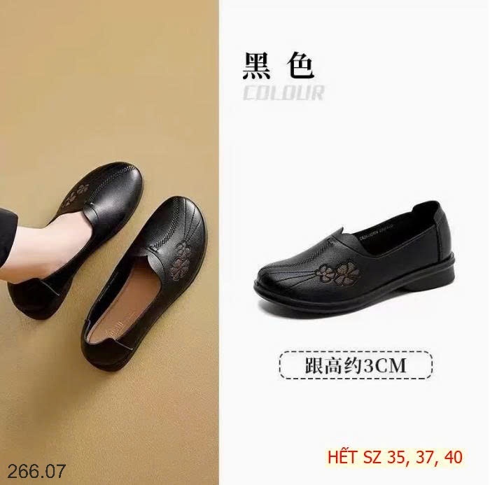 25HA266.07 - GIÀY DA THÊU HOA ĐẾ THẤP TẶNG MẸ HÃNG DUSTO