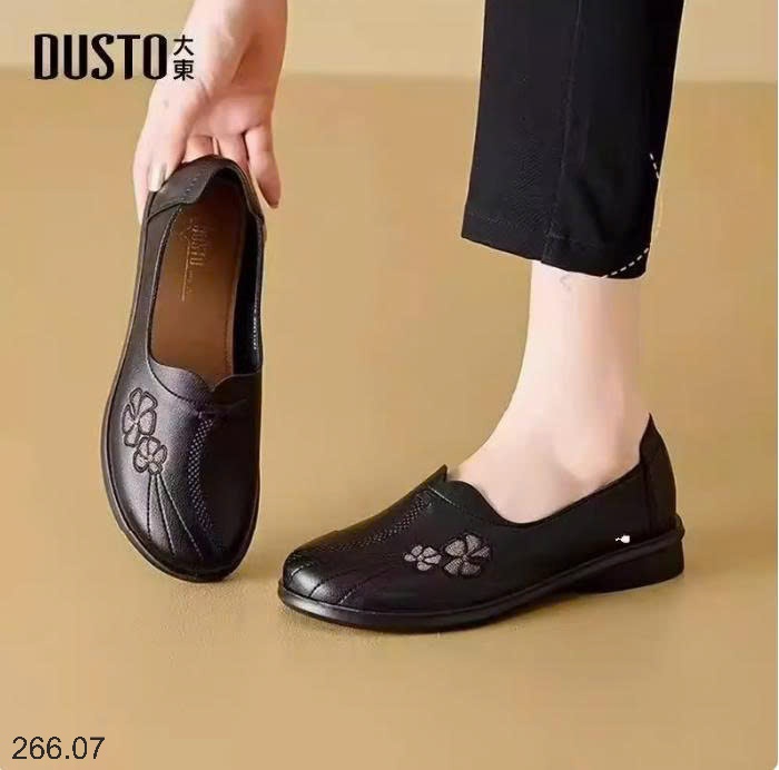 25HA266.07 - GIÀY DA THÊU HOA ĐẾ THẤP TẶNG MẸ HÃNG DUSTO