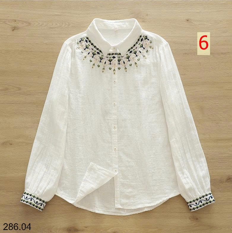 25HA286.04 - ÁO SƠ MI THÊU HOA CHO NỮ