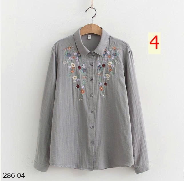 25HA286.04 - ÁO SƠ MI THÊU HOA CHO NỮ