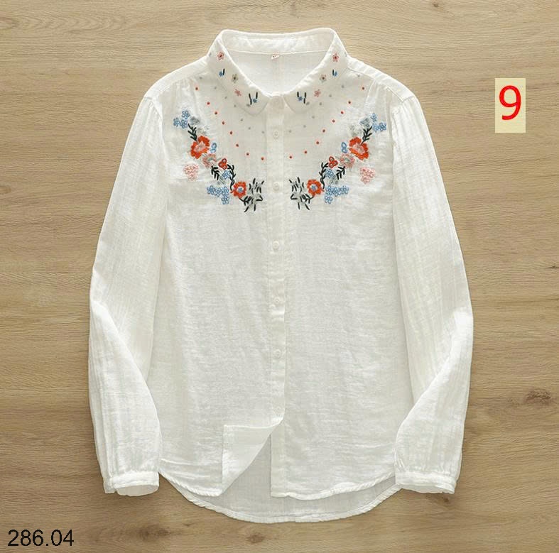 25HA286.04 - ÁO SƠ MI THÊU HOA CHO NỮ