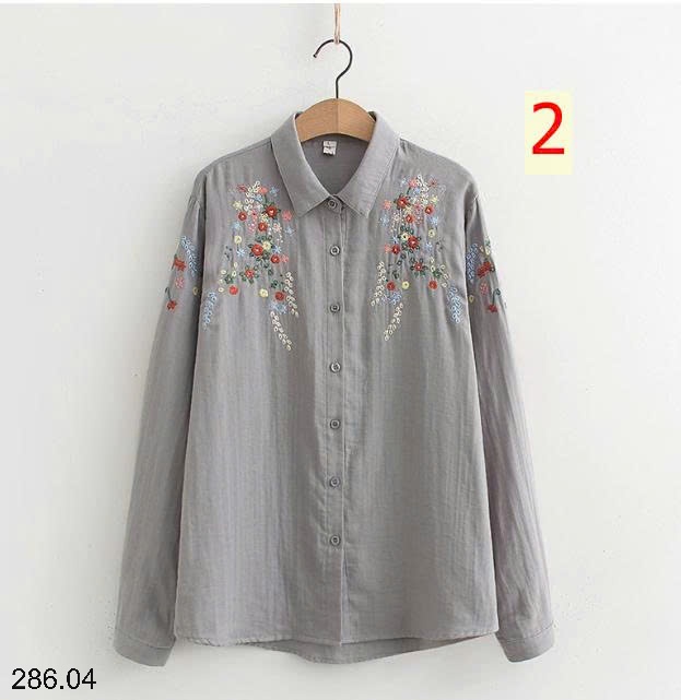 25HA286.04 - ÁO SƠ MI THÊU HOA CHO NỮ