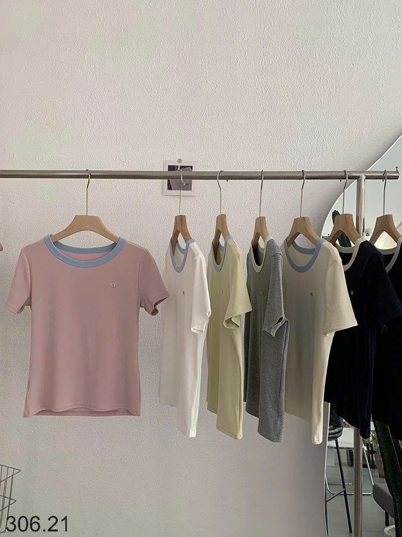 25HA306.21 - ÁO COTTON CỔ TRÒN PHỐI MÀU NỮ
