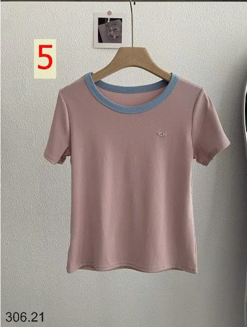 25HA306.21 - ÁO COTTON CỔ TRÒN PHỐI MÀU NỮ