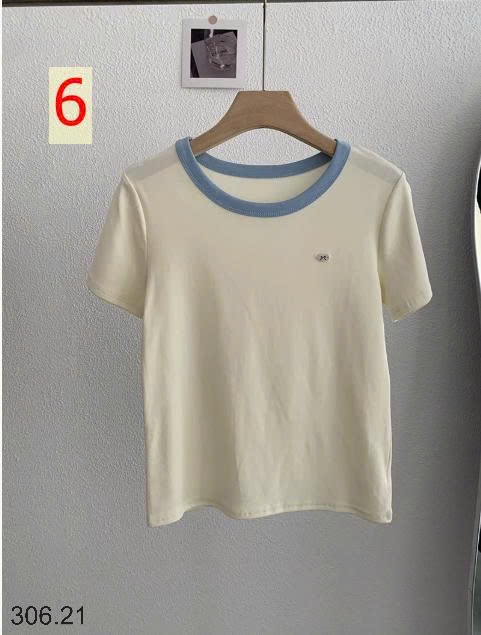 25HA306.21 - ÁO COTTON CỔ TRÒN PHỐI MÀU NỮ