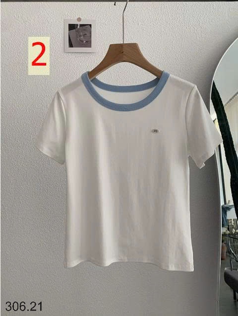 25HA306.21 - ÁO COTTON CỔ TRÒN PHỐI MÀU NỮ