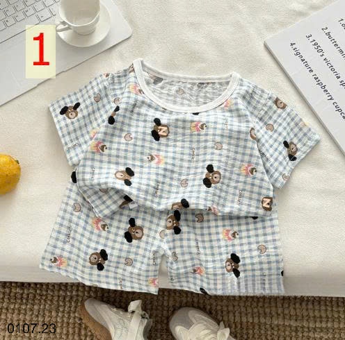 25HA0107.23 - BỘ MẶC NHÀ HOẠT HÌNH CỘC TAY CHO BÉ