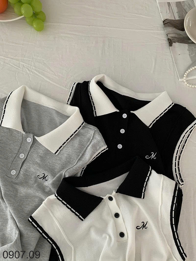 25HA0907.09 - ÁO POLO SÁT NÁCH CỔ PHỐI MÀU NỮ
