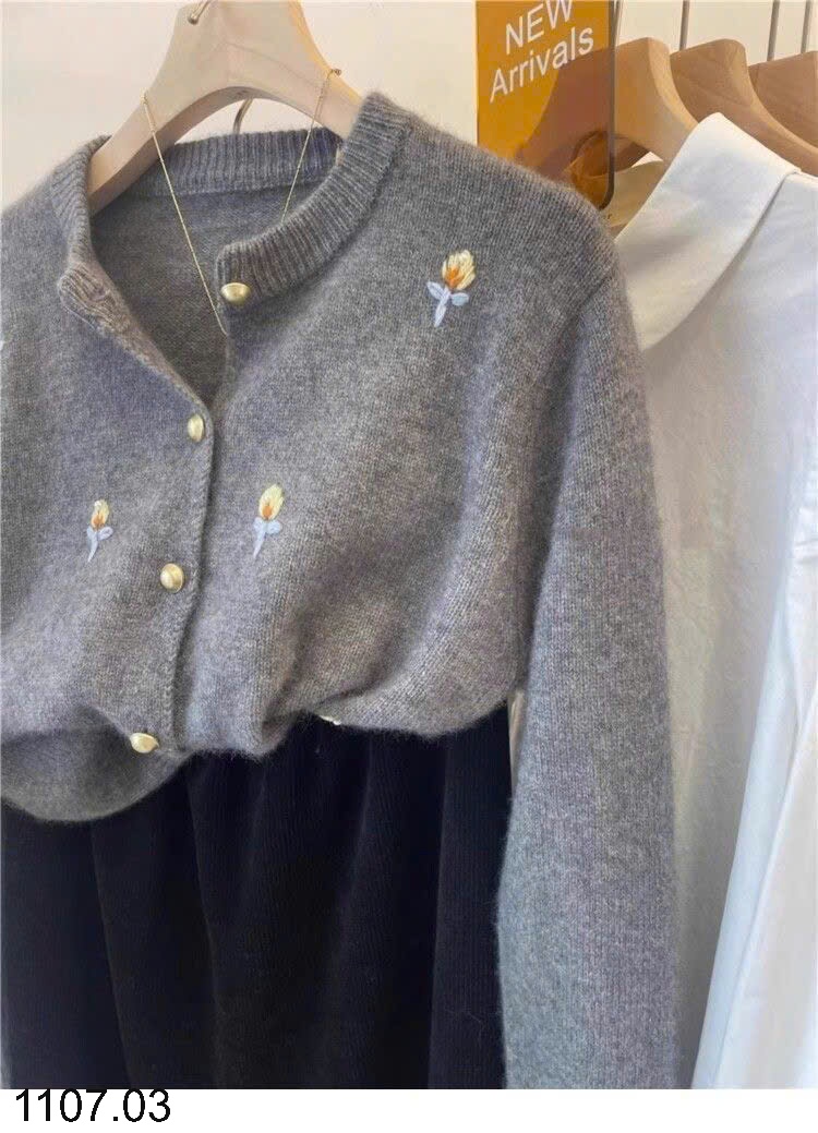 25HA1107.03 - ÁO LEN CARDIGAN THÊU HOA CHO NỮ