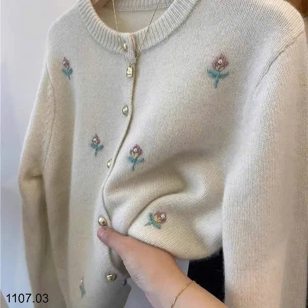 25HA1107.03 - ÁO LEN CARDIGAN THÊU HOA CHO NỮ