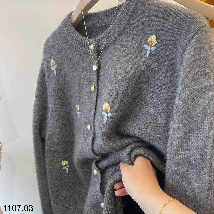 25HA1107.03 - ÁO LEN CARDIGAN THÊU HOA CHO NỮ