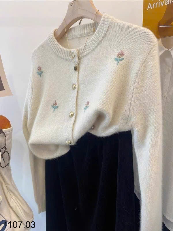 25HA1107.03 - ÁO LEN CARDIGAN THÊU HOA CHO NỮ