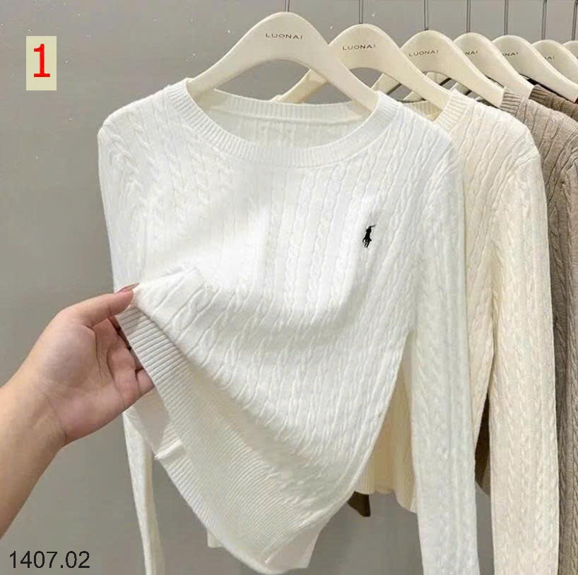 25HA1407.02 - ÁO LEN VẶN THỪNG CỔ TRÒN THÊU HÌNH NGỰA