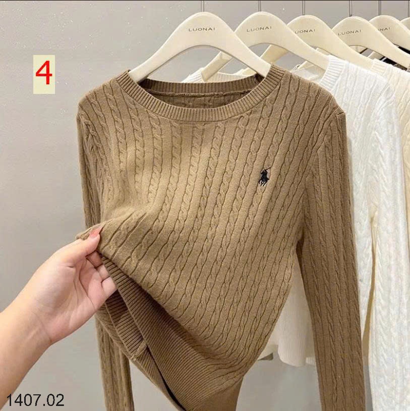 25HA1407.02 - ÁO LEN VẶN THỪNG CỔ TRÒN THÊU HÌNH NGỰA