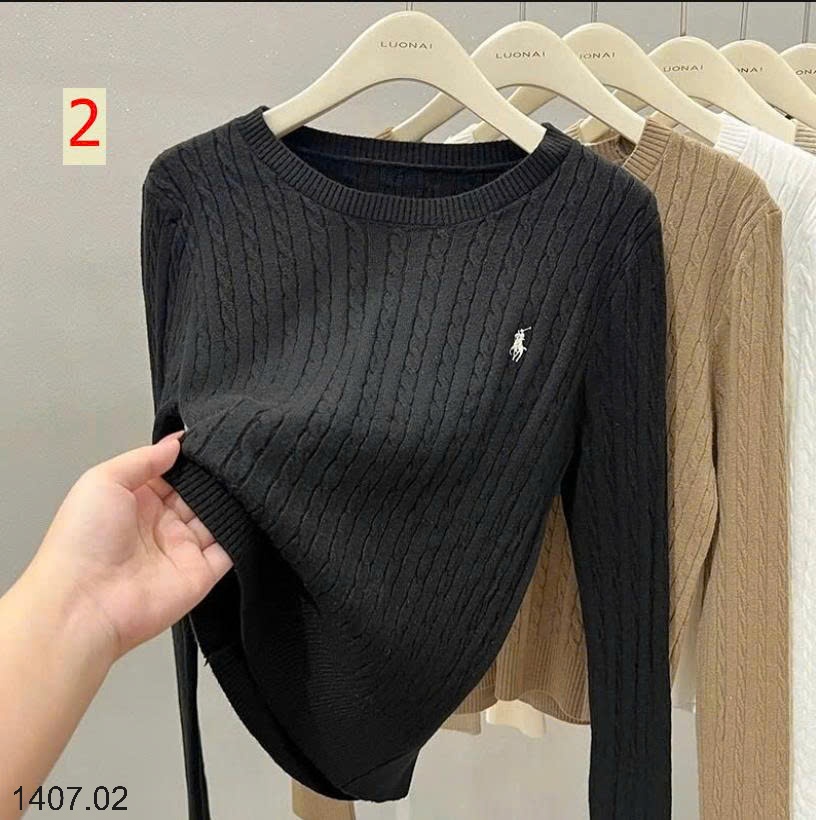 25HA1407.02 - ÁO LEN VẶN THỪNG CỔ TRÒN THÊU HÌNH NGỰA