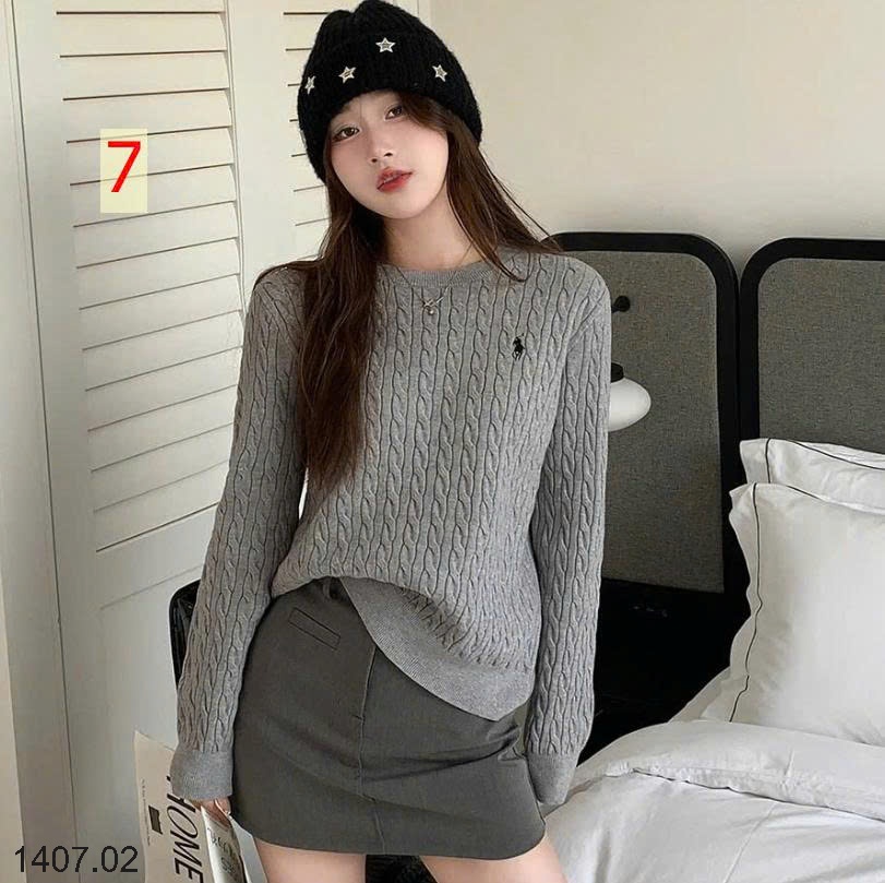 25HA1407.02 - ÁO LEN VẶN THỪNG CỔ TRÒN THÊU HÌNH NGỰA