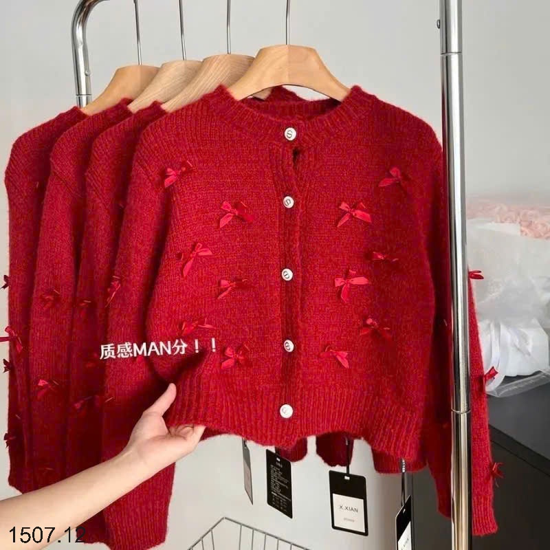 25HA1507.12 - ÁO LEN CARDIGAN ĐÍNH NƠ CHO NỮ