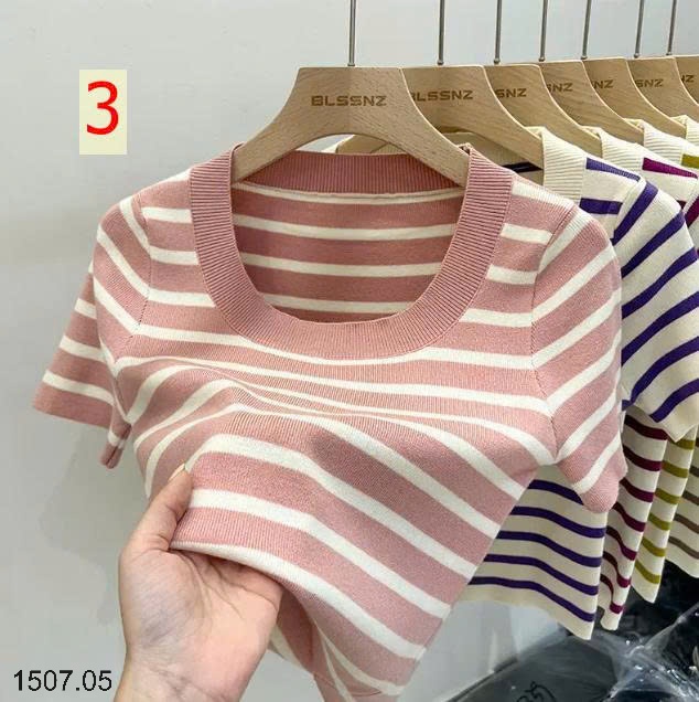 25HA1507.05 - ÁO LEN KẺ DỆT KIM NỮ