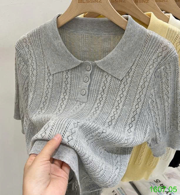 25HA1607.05 - ÁO LEN LƯỚI CỔ POLO NỮ