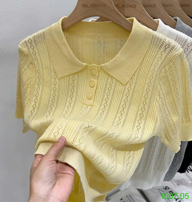 25HA1607.05 - ÁO LEN LƯỚI CỔ POLO NỮ