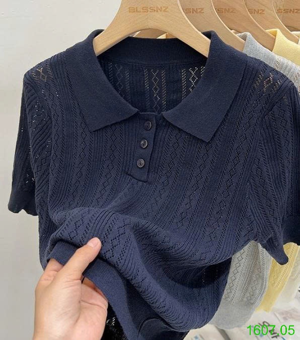 25HA1607.05 - ÁO LEN LƯỚI CỔ POLO NỮ