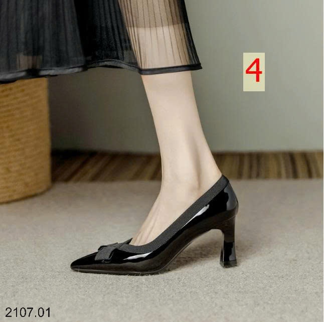 25HA2107.01 - GIÀY CAO GÓT MŨI NHỌN NƠ NỮ
