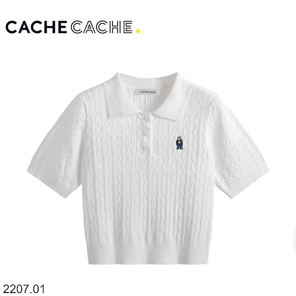 25HA2207.01 - ÁO LEN VẶN THỪNG THÊU HÌNH GẤU CACHEE