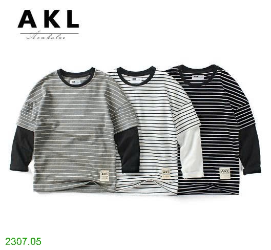 25HA2307.05 - ÁO KẺ PHỐI TAY SIZE ĐẠI BÉ TRAI HÃNG AKL