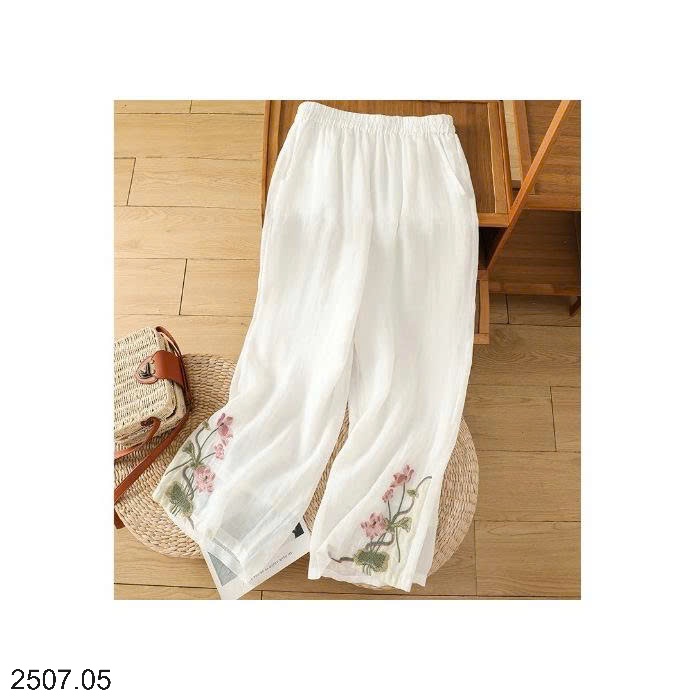 25HA2507.05 - QUẦN ĐŨI ỐNG RỘNG THÊU HOA